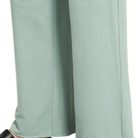 Ash blue wide-leg sweatpants with flowing hem drape; elastic waistband detail