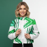 White And Green Windbreaker | Women's Cropped Pullover Hooded Jacket