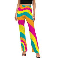 Womens Funky Print Flared Pants High Waist Bold Pattern Trousers