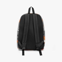 Grey monster truck backpack back view with black padded straps and mesh panel