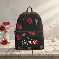Durable Canvas Backpack | Personalized Black Cherry Lips Rucksack