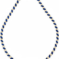 Gold tennis necklace with navy oval stones, full necklace view