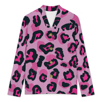 Pink Leopard Print Buttoned Cardigan