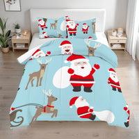 Blue Santa Claus Christmas Holiday Comforter Set Queen
