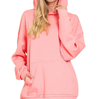 Oversized scuba hoodie in DK pink, front hood and kangaroo pocket