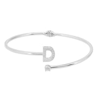 Silver initial D bangle bracelet with pavé-style D charm