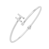 Silver bangle bracelet with jeweled letter H charm