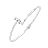 Silver bangle bracelet with rhinestone letter J charm