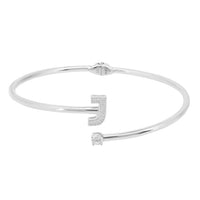 Silver hinged bangle with rhinestone letter J detail