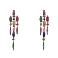 Rose gold chandelier earrings with rainbow oval crystal drops
