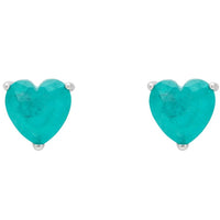 Heart-shaped turquoise paraiba stud earrings in silver setting
