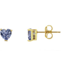 Gold heart stud earring with blue gemstone and butterfly back