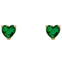 Heart stud earrings with dark green gemstone in gold-tone settings