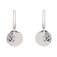 Silver moon huggie hoop earrings with round charm detail