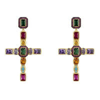 Maria Extra Large Gemstone Fashion Earrings Gold (Cross)-0