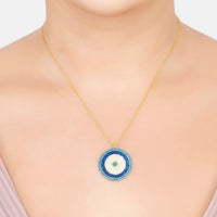 Evil Eye Pendant Necklace Large Blue Gold-1