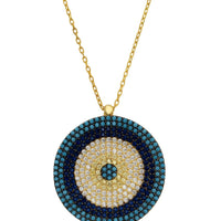 Evil Eye Pendant Necklace Large Blue Gold-0