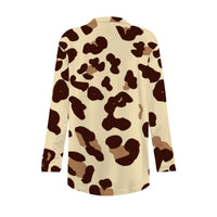 Beige Leopard Print Open-Front Cardigan with Pockets
