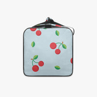 Red Cherry Print Duffle Bag Blue Canvas