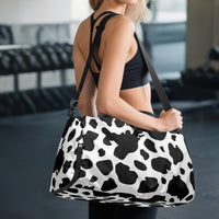 Women's Black and White Cow Print Canvas Sports Bag