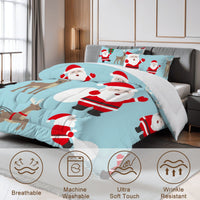 Blue Santa Claus Christmas Holiday Comforter Set Queen