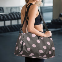 Women's Brown and Pink Polka Dot Canvas Sports Bag