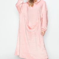 Dusty pink hooded midi lounge dress with kangaroo pocket and long sleeves