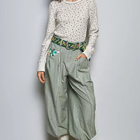 Ivory ribbed knit crew neck long sleeve top with tiny floral print