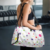 Women's Multi-Colour Polka Dot White Canvas Sports Bag