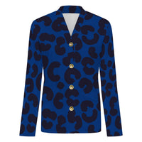 Blue Leopard Print Buttoned Cardigan
