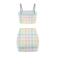 Pastel Multi Colour Gingham Co Ord Set - Women's Crop Tank Top & Mini Skirt Matching Set