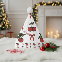 Personalized Santa Hats | Custom White Cherry & Red Bow Fleece Cap