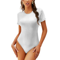 Women’s Essential White Short Sleeve Bodysuit Round Neck Stretch Top