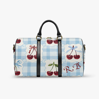 Gingham Duffle Bag | Personalized Blue & Cherry PU Weekender