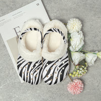 Women's Zebra Print Fluffy Clogs With Fleece Lining Ladies Shoes
