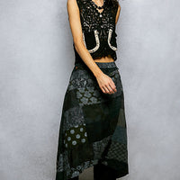 Black crochet cropped vest with horseshoe applique and scalloped edge