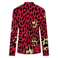 Red Leopard Print Buttoned Cardigan