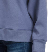 Blue indigo pullover with ribbed hem and long sleeve cuff