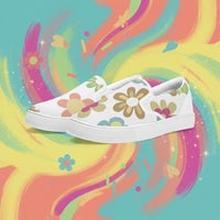 White Multicolor Womens Flower Sneakers | Floral Print Slip On Canvas Shoes