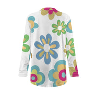 Cardigan Floral Print | White Multicolor Flower Pattern Sweater