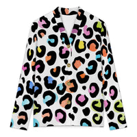 Leopard Print Cardigan Womens White Multi Color Lightweight V Neck Sweater
