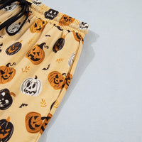 Pumpkin-print lounge set shorts with elastic waistband and drawstring