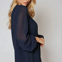 Navy Long Sleeve Pleated Blouse-1