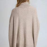 Mocha Roll Neck Jumper Poncho With Side Buttons-2