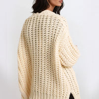 Cream Chunky Knit Cardigan With Pockets-2