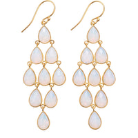 Gold-tone opal teardrop cascade earrings with dangling pear drops