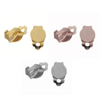 Set of flower drop clip-on earrings in gold, pink, and gray with pearl dangles