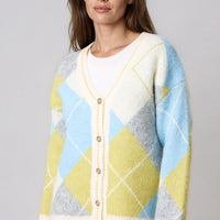 Lime Argyle Wool‑Blend Knit Cardigan-0