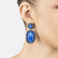 Fiorella blue opal drop earrings in oxidized silver