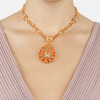 Gold statement necklace with orange fire opal teardrop pendant
